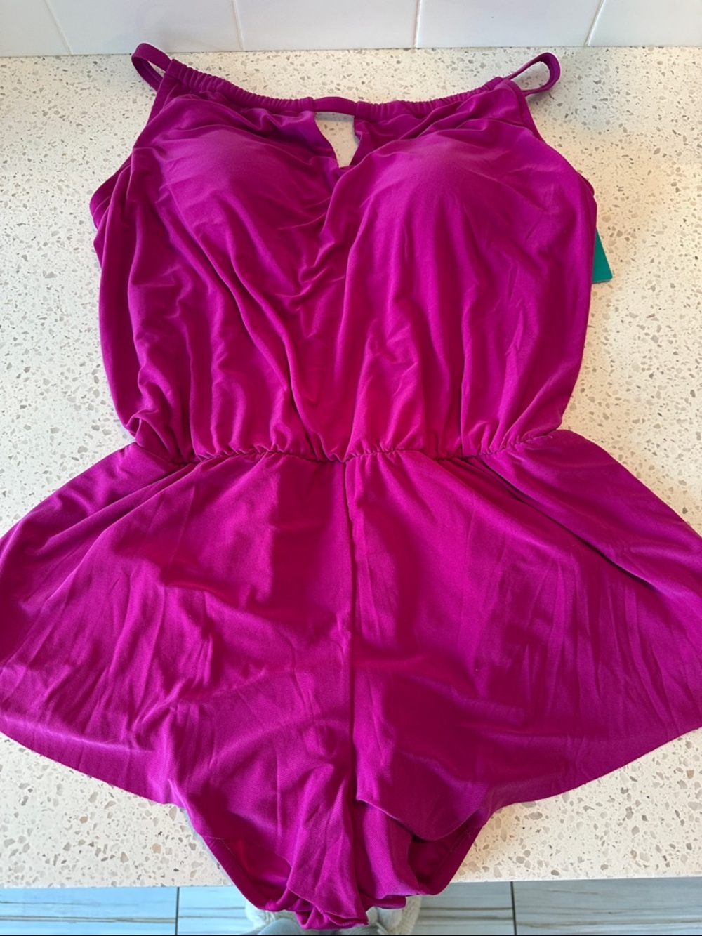 Aqua Green Fuchsia One-Piece Swim Romper